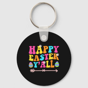 Happy Easter Yall Groovy Retro Easter Day Keychain