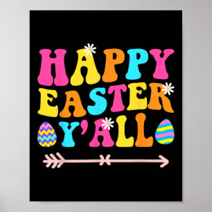Happy Easter Yall Groovy Retro Easter Day  Poster