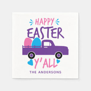 Happy Easter Y'all Modern Egg Truck Personalized Napkin