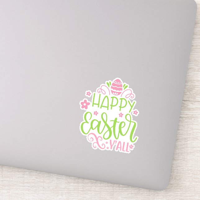 Happy Easter Y'all Sticker en vinyle rose et vert (Détail)
