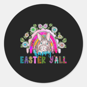 Happy Easter Y'all Three Cute Bunny Eggs Hunting R Classic Round Sticker