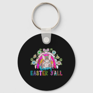 Happy Easter Y'all Three Cute Bunny Eggs Hunting R Keychain