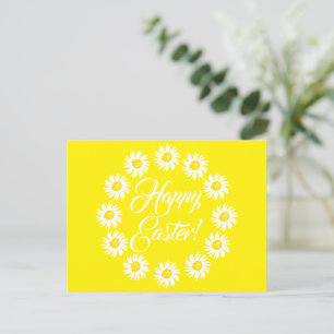 Happy Easter yellow cute daisies frame script text Holiday Postcard