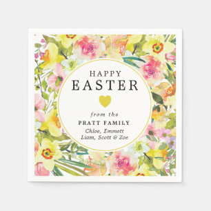 Happy Easter Yellow Daffodil Heart Napkin