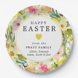 Happy Easter Yellow Daffodil Heart Paper Plate