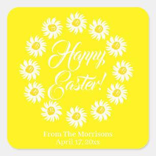 Happy Easter yellow daisy custom cheerful cute Square Sticker