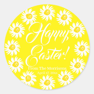Happy Easter yellow daisy custom script cheerful Classic Round Sticker