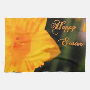 Happy Easter Yellow Spring Daffodil Flower Kitchen Towel