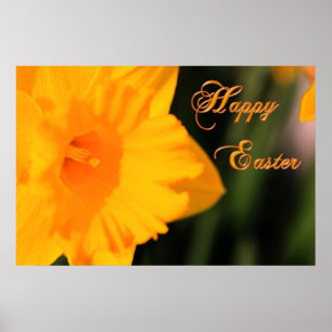 Happy Easter Yellow Spring Daffodil Flower Poster