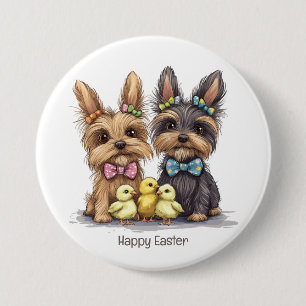 Happy Easter Yorkshire Terrier Dogs 3 Inch Round Button