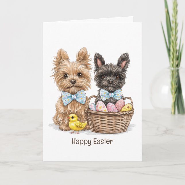 Happy Easter Yorkshire Terrier Dogs Card (Front)