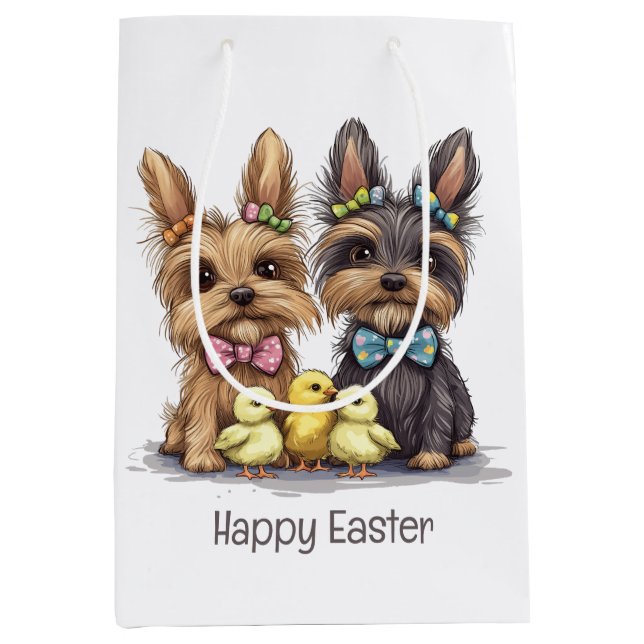 Happy Easter Yorkshire Terrier Dogs Medium Gift Bag (Front)