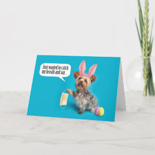 Happy Easter Yourkie Taking Pandemic Face Mask Off Holiday Card