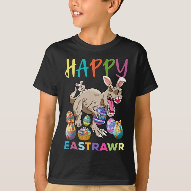 Happy Eastrawr Cute Trex Dinosaur Easter Bunny Egg T-Shirt (Front)