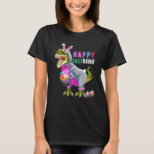 Happy Eastrawr T Rex Dinosaur Easter Bunny Egg Cos T-Shirt (Front)