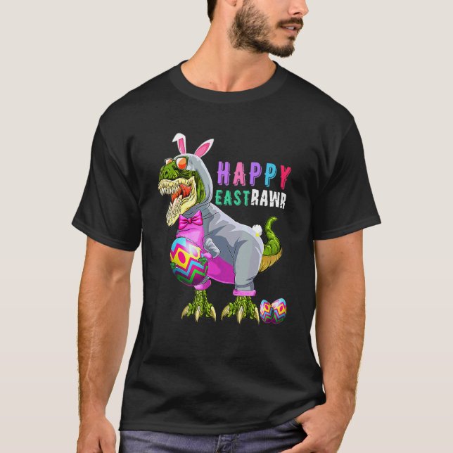 Happy Eastrawr T Rex Dinosaur Easter Bunny Egg Cos T-Shirt (Front)