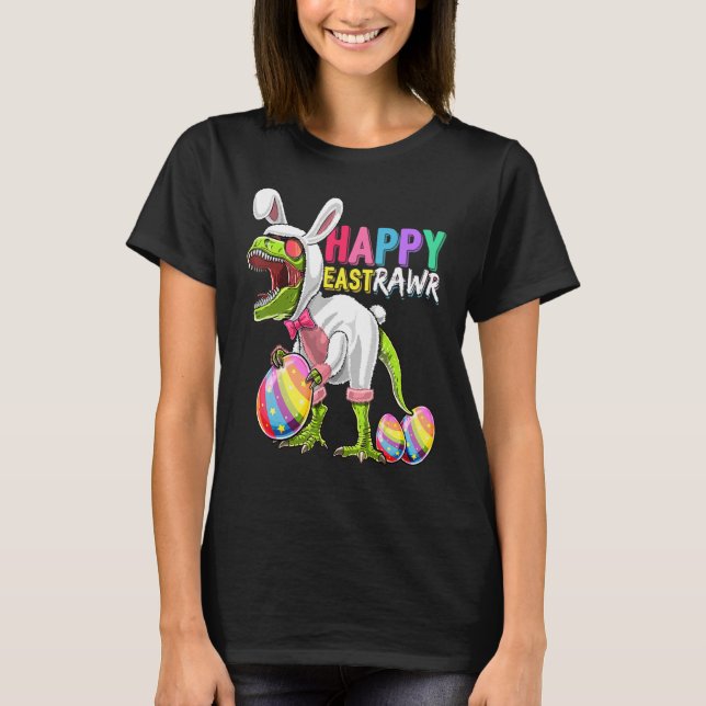 Happy Eastrawr T Rex Dinosaur Easter Bunny Egg Cos T-Shirt (Front)