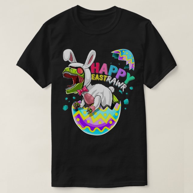 Happy Eastrawr T Rex Dinosaur Easter Bunny Egg Shi T-Shirt (Design Front)