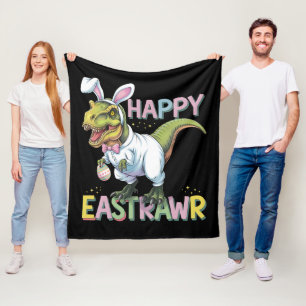 Happy Eastrawr T Rex Easter Dinosaur Bunny Egg Fleece Blanket