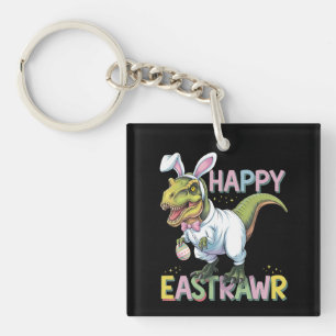 Happy Eastrawr T Rex Easter Dinosaur Bunny Egg Keychain