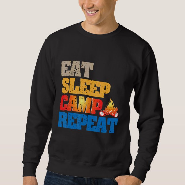 Happy Eat Sleep Camp Repeat Bootcamp Camping Lover Sweatshirt (Front)