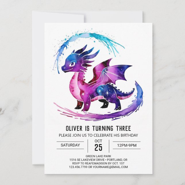 Happy Editable Dragon Digital Boy Birthday Invitation (Front)