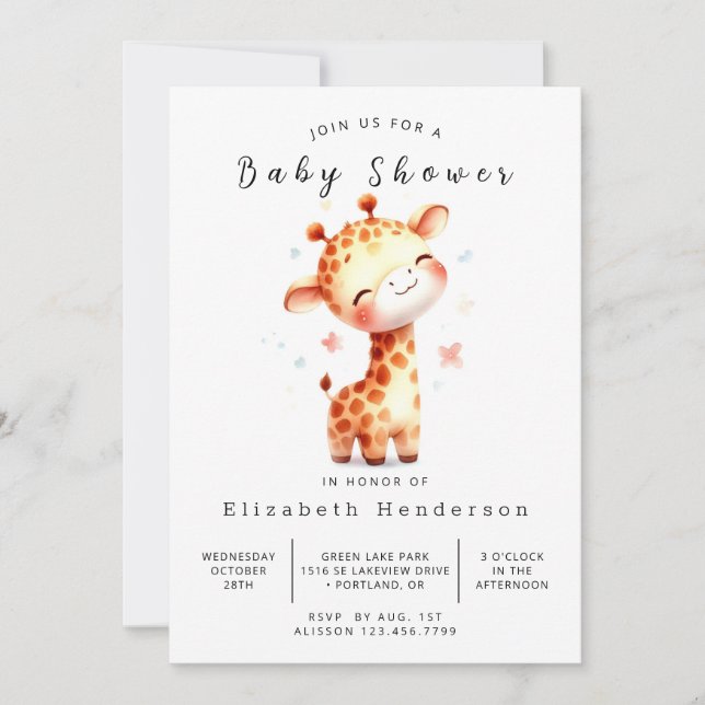  Happy Editable Giraffe Baby Shower Invitation (Front)