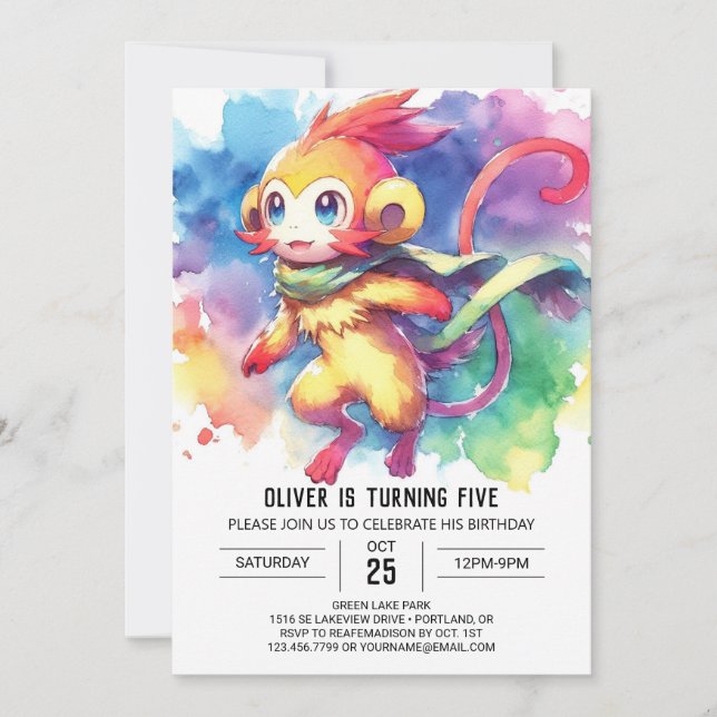 Happy Editable Monkey Birthday Invitation (Front)