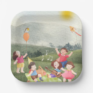 Happy Editable Picnic Birthday Kids Garden Farm Paper Plate
