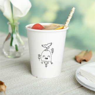 Happy Egg with Bird and Flowers Paper Cups
