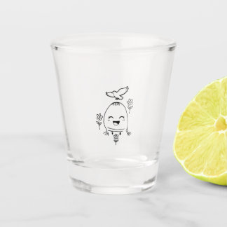 Happy Egg with Bird and Flowers Shot Glass