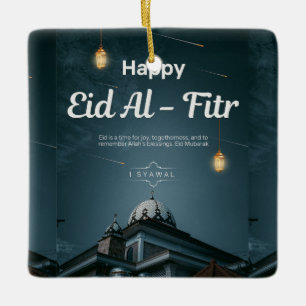Happy Eid Al Fitr Mosque Lantern Night Art Ceramic Ornament