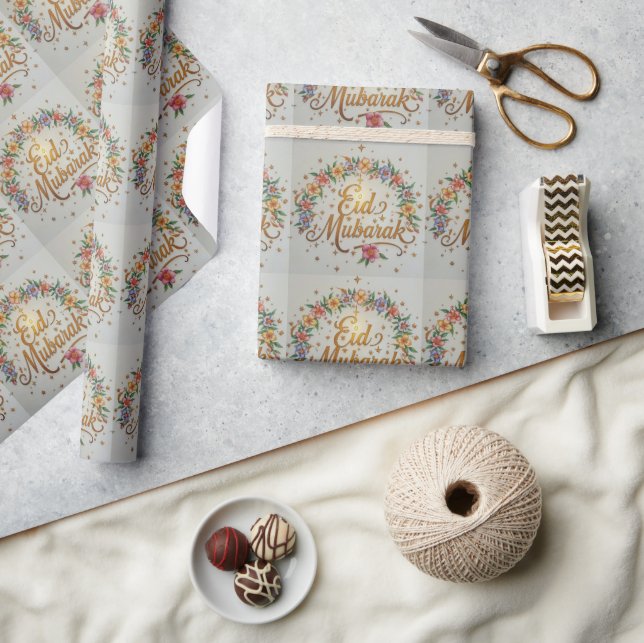 Happy Eid Al-Fitr Mubarak White Wrapping Paper  (Crafts)