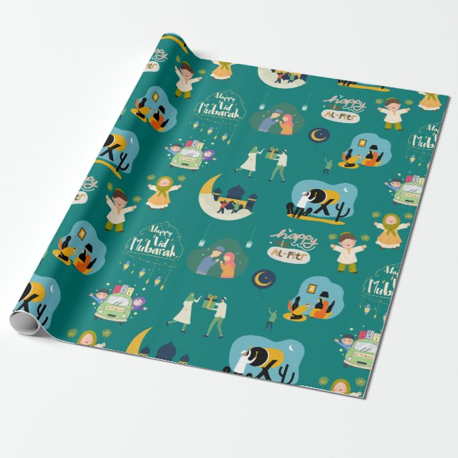 Happy Eid Al-Fitr Mubarak Wrapping Paper (Unrolled)