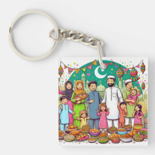 Happy Eid Family Funny Celebrating Design Keychain