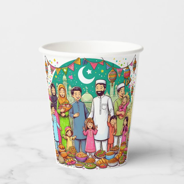 Happy Eid Family Funny Celebrating Design Paper Cups (Front)