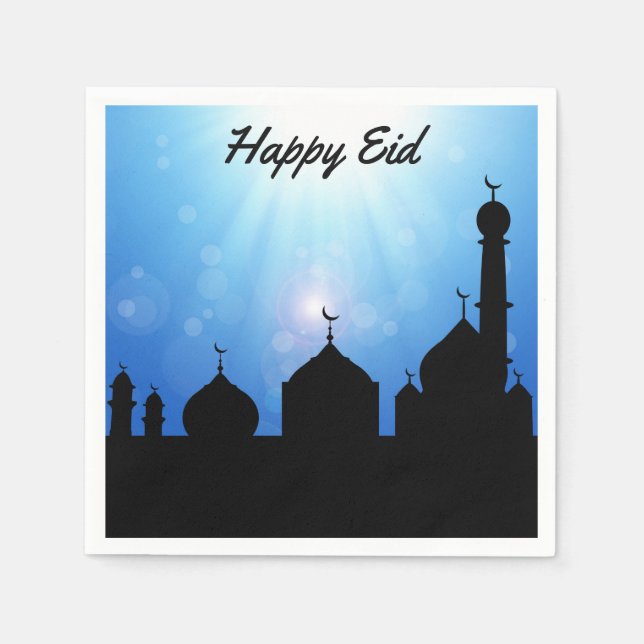Happy Eid Mosque with Sunrays - Paper Napkin (Front)
