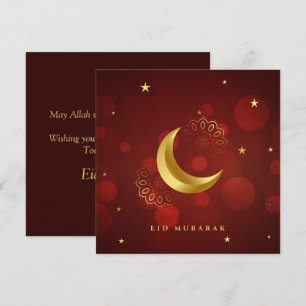 Happy Eid Mubarak Cresent Star Gold Pattern Red Holiday Card