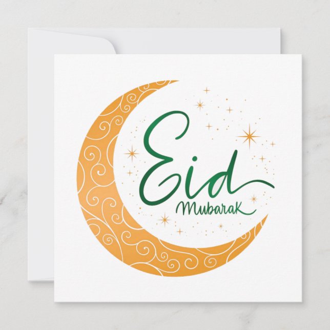 Happy Eid Mubarak gold moon crescent Holiday Card (Front)