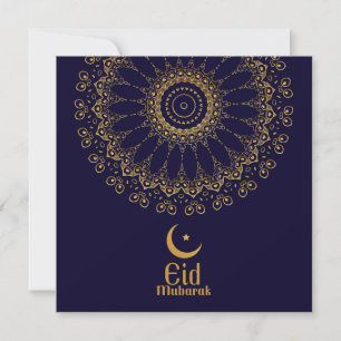 Happy Eid Mubarak Stars Crescent Gold Blue Holiday Card