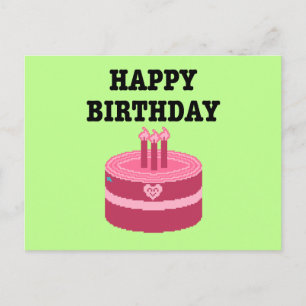 Happy Eight-Bit Birthday Pixel Art Invitation Postcard