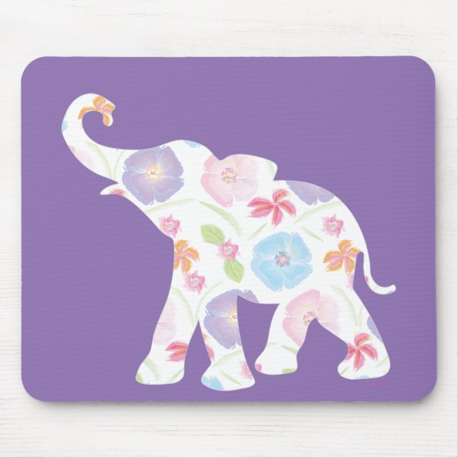 Happy Elephant-Big-Flower Pattern Modern Mouse Pad (Front)