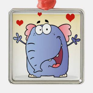 Happy Elephant Cartoon Character Metal Ornament