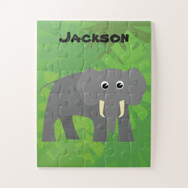 Happy Elephant Little Kids Personalized Jigsaw Puzzle (Vertical)