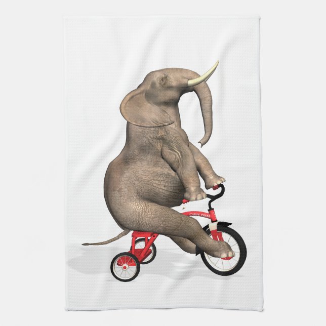 Happy Elephant On Tricycle Kitchen Towel (Vertical)