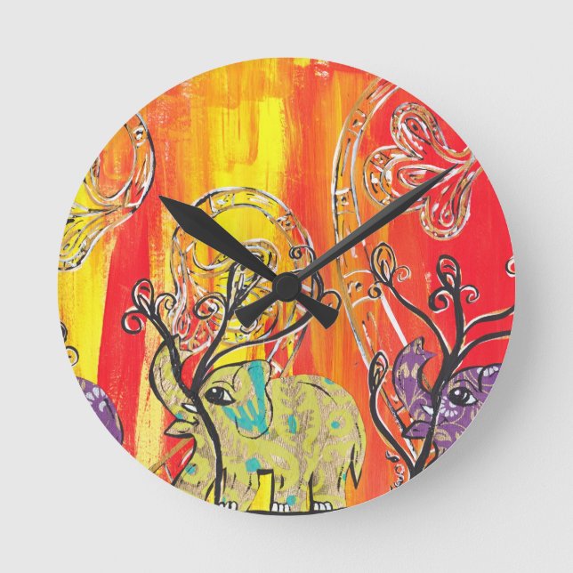 Happy Elephant Parade Round Clock (Front)