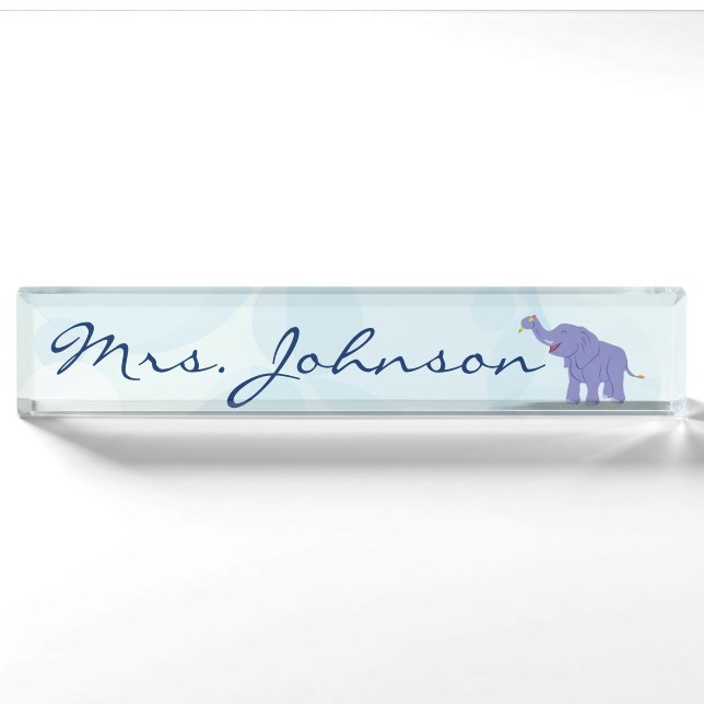 Happy Elephant (personalize) Nameplate (Front)