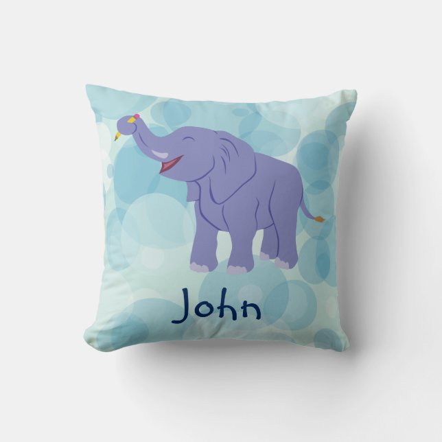 Happy Elephant (Personalize) Throw Pillow (Front)