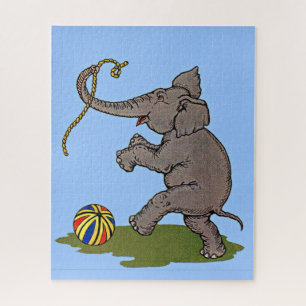 happy elephant playing with rope and ball jigsaw puzzle