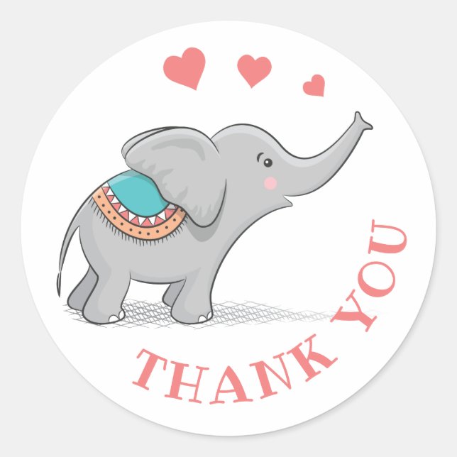 Happy Elephant Thank You Classic Round Sticker (Front)